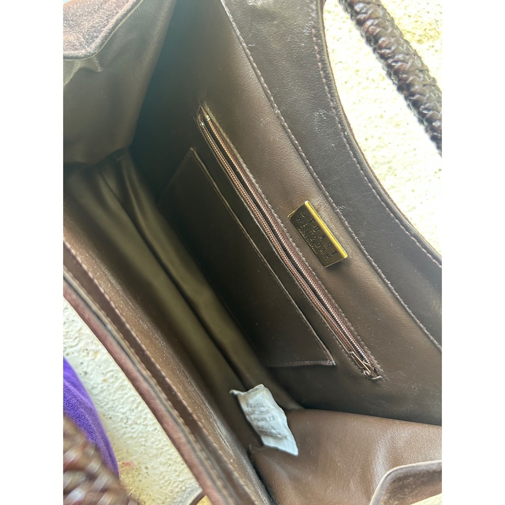 Stuart‎ Weitzman Handbag Women Brown Suede Woven Handle Vintage purse - Picture 9 of 14